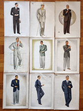 Moda Uomo Anni 30 Figurino Abito Eleganza Maschile 1935 1936 Lotto di 9
