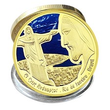 Medaglia Cristo Redentore Meraviglie del Mondo Moneta Commemorativa Placcata Oro