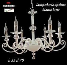 LAMPADARIO CRISTALLO 5 LUCI OPALINO BIANCO LATTE CROMO  SOSPENSIONE ARTIGIANALE