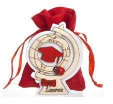 12 Reggisacchetti per Confetti Mappamondo Tocco Laurea 8 cm in Legno e Stoffa