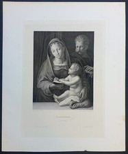 stampa antica sacra famiglia vergine gesù maria after giulio romano 1910-14