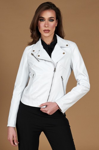 Chiodo pelle donna bianco - chiodo,