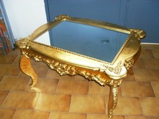 TAVOLINO RETTANGOLARE IN LEGNO CON SPECCHIO DECORO FOGLIA ORO SALOTTO SOGGIORNO