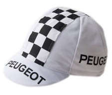 CAPPELLINO CICLISMO BICI BICICLETTA RETRO VINTAGE PEUGEOT BIANCO NERO