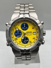 Orologio Uomo Seiko Cronografo Sveglia 7T32-6K50 Quarzo Data Giallo NON FUNZIONANTE