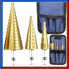 Set 3 Punte Coniche Trapano a Gradini Scalino in Acciaio per Metallo Ferro Legno