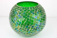 Vaso Rotondo in Mosaico Verde Made in India Vintage Fatto a Mano Design Stile