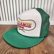 Cappello berretto camionista vintage Laramie Tires snapback bianco verde logo colorato maglia contadina