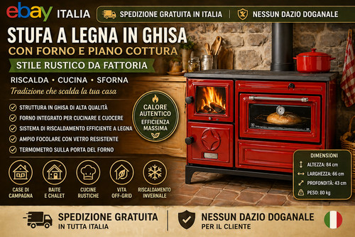 Stufa legna ghisa - ghisa, rossa