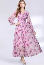 Abito Lungo Rosa Con Rose