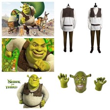 Costume cosplay Halloween mostro verde alieno anime Shrek con maschera + guanti tute