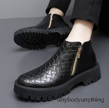 Stivaletti uomo eleganti zip laterale business moda tessuto pelle scarpe inglesi nuovi