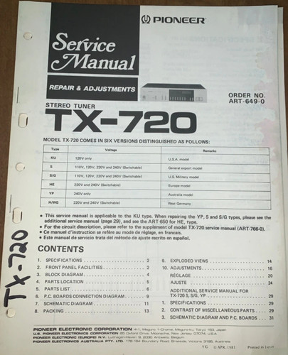 Pioneer 720 sintonizzatore - pioneer, tx-720