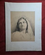 Disegno Antico.Ritratto di donna, matita su carta,metà '800;solo disegno 28x34