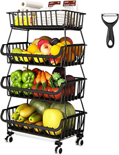 Carrello Portafrutta,Cestino per Frutta a 4 Strati Cestino Cesti Impilabili Su R