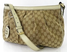 Borsa a tracolla originale Gucci Sukey marrone GG tela e pelle beige #62139