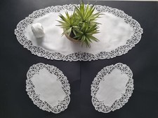 Set 3 centrini in puro lino bellora con ricamo Cantu' a mano bianco