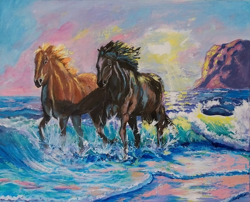 Cavalli corsa spiaggia - corsa,