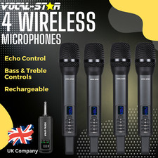 4 Microfoni Wireless Ricaricabili Senza Fili Portatile Eco, Bassi, Alti Controlli