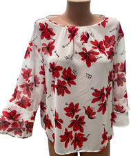 MARELLA - MAX MARA taglia M/L blusa chiffon top camicia bianco rosso floreale 3/4 s...