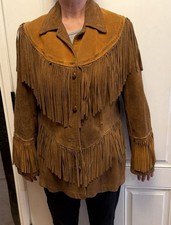 Giacca western vintage Pioneer Wear donna pelle scamosciata frange anni 70 taglia 16