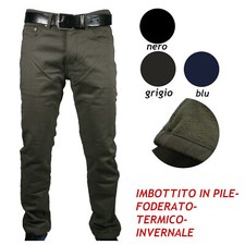 Pantalone Uomo Felpato Imbottito Pile Termico Inverno Elastico Regular Fit 46-64