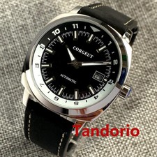 Orologio uomo CORGEUT 42mm NH35A movimento quadrante nero cinturino pelle data vetro fondello