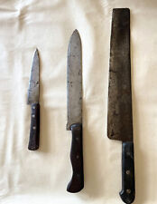 SET 3 COLTELLI DA CUCINA VECCHI ANNI '50 IN LEGNO E ACCIAIO AFFILATI TAGLIENTI