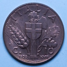 VITTORIO EMANUELE III 10 CENTESIMI 1939 XVII IMPERO FDC RAME COPPER COIN
