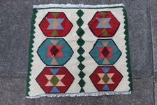 Sottile Vintage Tradizionale Fatto a Mano Orientale Lana Bianco Rosso Piccolo