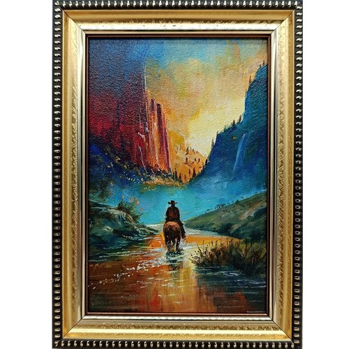 Dipinto olio originale - , cowboy