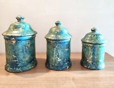 ? TRIS DI VASI IN CERAMICA ? color turchese-oro effetto rame etrusco