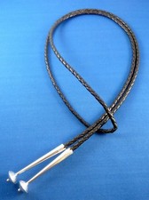 NUOVO cavo cravatta BOLO in vera pelle nero 4 mm 44", PUNTE hogan ondulato sterling