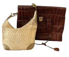 Lotto 2 Borse Vintage in Pelle a Tracolla Marrone Champagne O.Blu