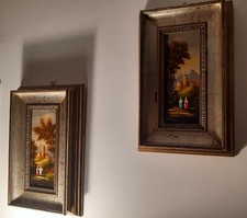 Pietro Angelini, coppia di quadri: olio su rame, vedute con figure