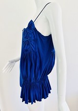 Scanlan Theodore Blusa Cami Top Blu Navy Seta Fiocco Pieghettato Drappeggiato...
