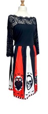 Abito gotico natalizio midi pizzo 22 teschio pipistrello gatto rosso nero creepmas Whimsigoth