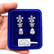 Fiori con Goccia Orecchini pl. Oro Bianco 18K con Cristalli Zirconi