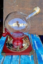 Ampolla Bottiglia Portaliquore In Vetro E Legno Su Oblò In Ottone 