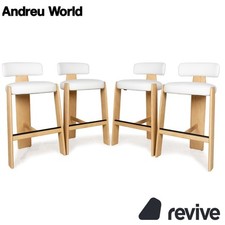 Set Di 4 Sedie Andreu World Oru In Pelle Legno Bianco Marrone Sgabello Bar