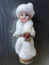 BAMBOLA ANTICA REGINA DELLE NEVI PORCELLANA BISCUIT E OVATTA COTONE 14cm '900