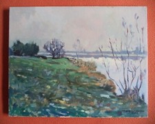 Giuseppe D' Antonio quadro olio su tela paesaggio fiume alberi campagna 40x50 cm