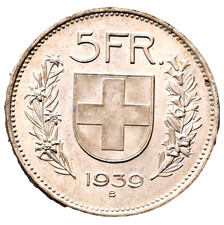 Svizzera. Confederazione. 5 Franchi 1939. AG (g 15). KM 40. Fdc