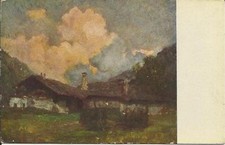 ANTICA CARTOLINA DA QUADRO DI  R. GALLI PAESAGGIO DI MONTAGNA 