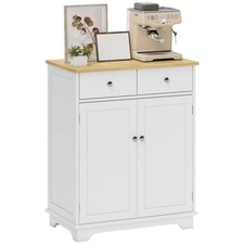 HOMCOM Credenza Bassa con Armadietto 2 Ante e 2 Cassetti, Bianco e Legno