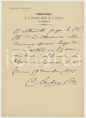 1892 torino parrocchia - torino, s