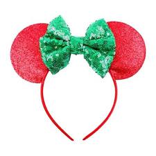 Cerchietto topolina minnie Carnevale orecchie adulti rosso verde Natale L.5381