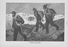 Heimkehrende Bergführer Montagna Ghiaccio Incisione su Legno Di 1905