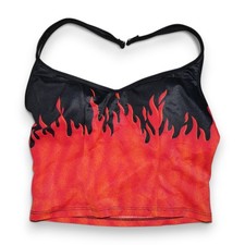 Tankini vintage Carabella Fire Flames taglia L 15/16 midriff top biker anni 80 NOS