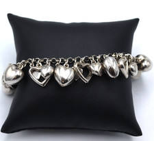 Bracciale maglia rolò con charms a forma di cuore in argento 925 vintage anni 80